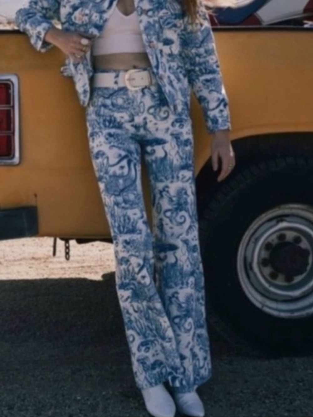 Wrangler Blue and White Nautical Print 622 Flared Pants - Picture 4 of 16